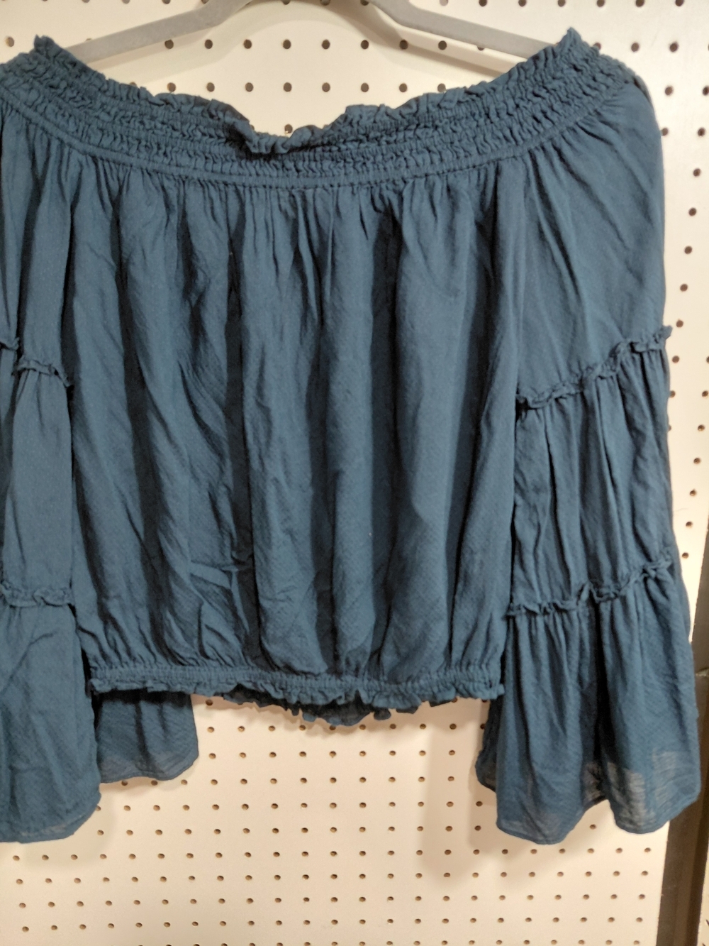 Free People Teal Blue Off-Shoulder Tiered Crop Top - Picture 3 of 5